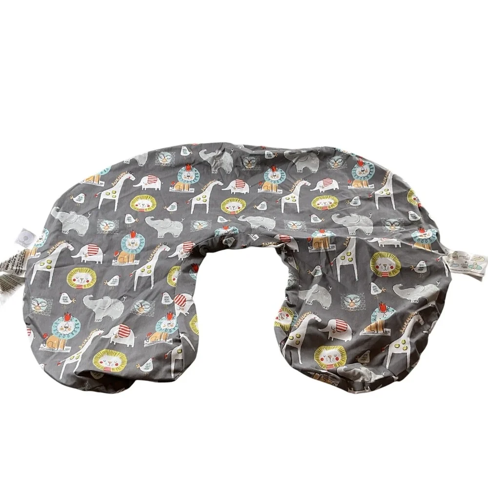 Boppy Pillow Cover Gray Animals Lion‎ Elephant Giraffe Replacement Slipcover